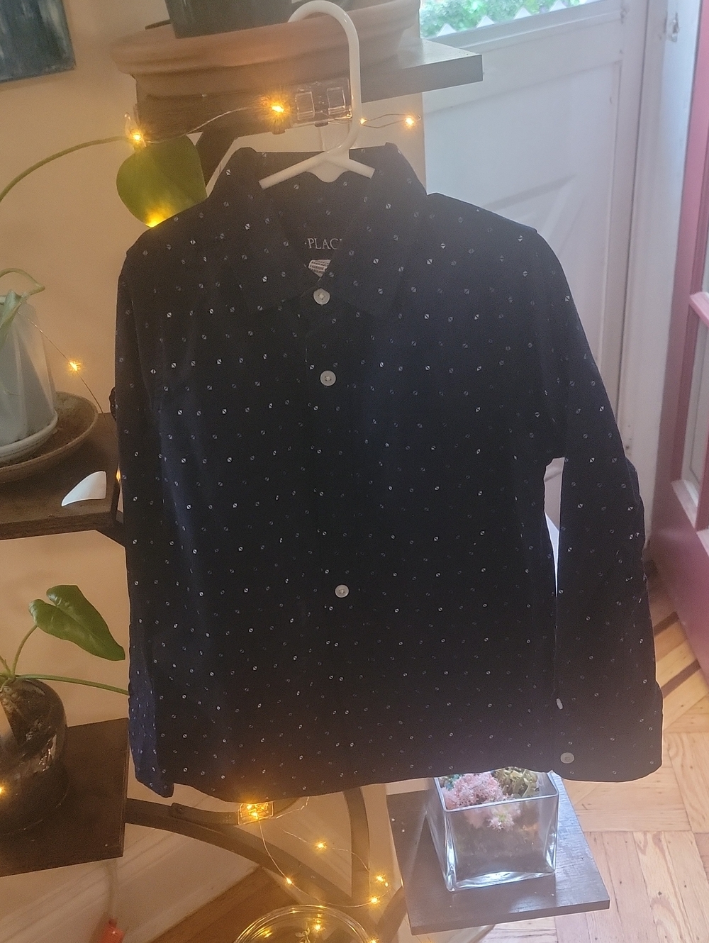 The Children's Place Navy Button-Down Shirt with Tiny Dot Print